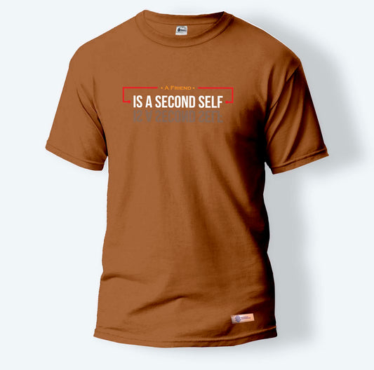 A Friend is a Second Self |Brown Round Neck T-Shirt for Men