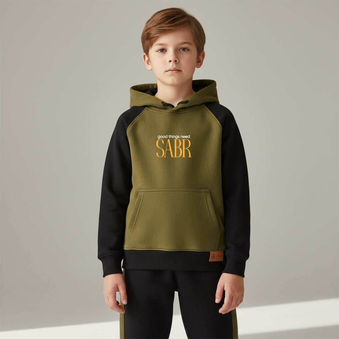 Olive and Black Kids Hoodie Tracksuit
