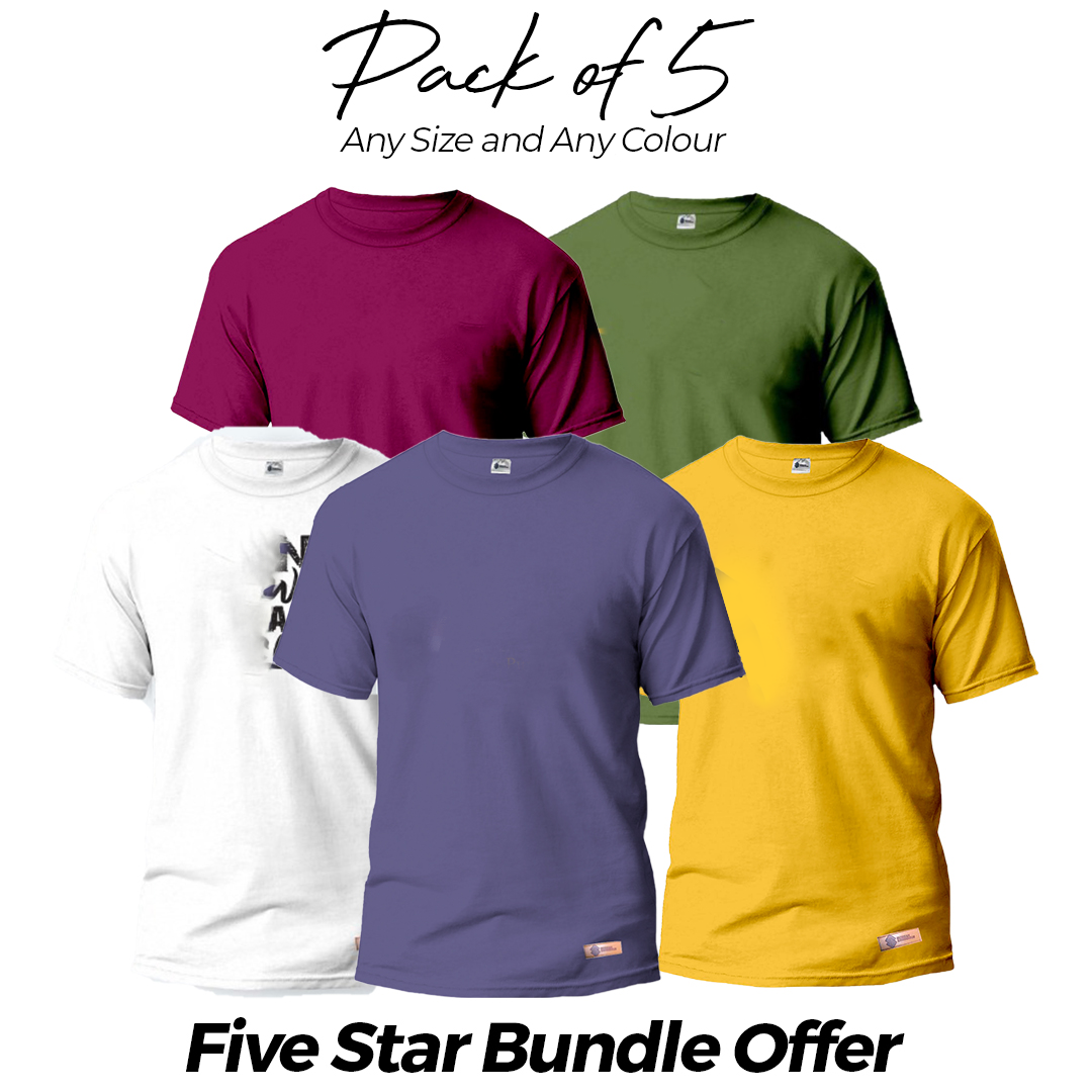 Five Star Bundle Deal Pack of 5 Round Neck Plain Shirts