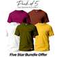 Five Star Bundle Deal Pack of 5 Round Neck Plain Shirts