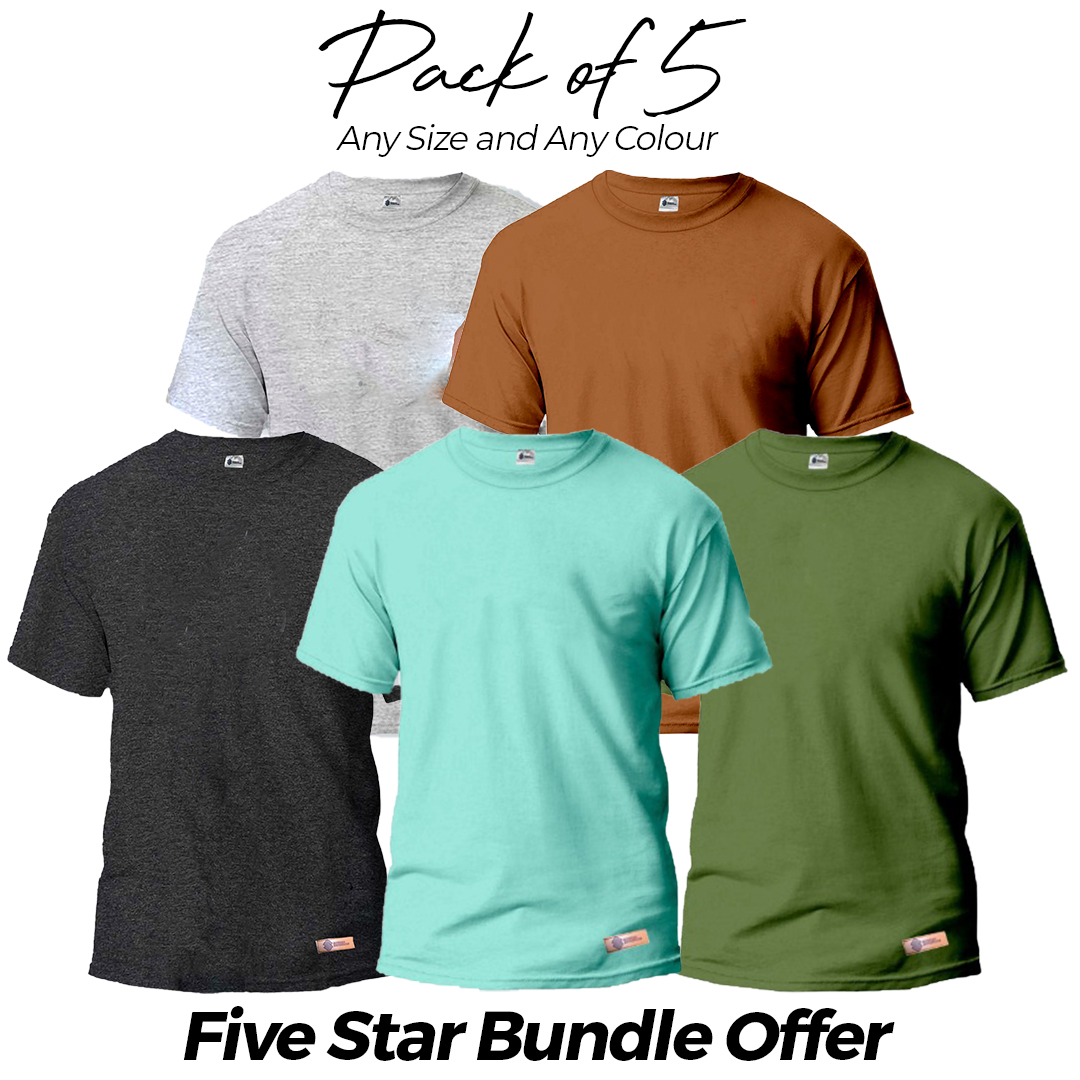 Five Star Bundle Deal Pack of 5 Round Neck Plain Shirts