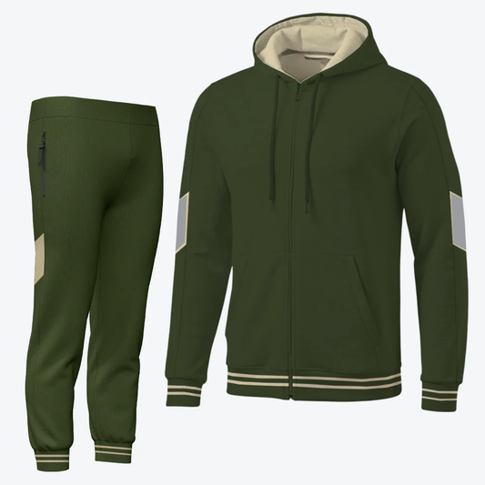 Kids Olive Green Zipper Hoodi Track Suit