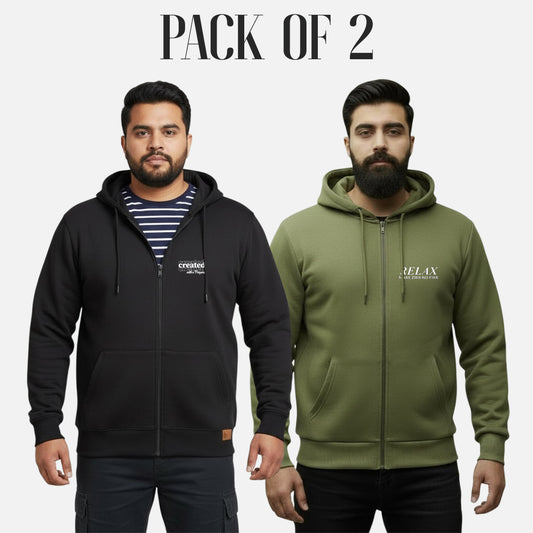 Black Zipper Hoodie and Olive Green Zipper Hoodie | Pack of 2