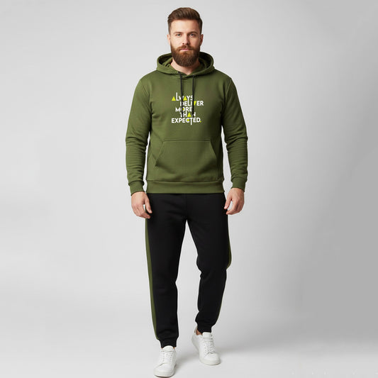 Olive Green and Black Kangaroo Hoodies Tracksuit