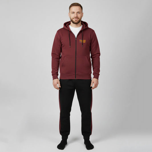 Maroon and Black Zipper Hoodies Tracksuit