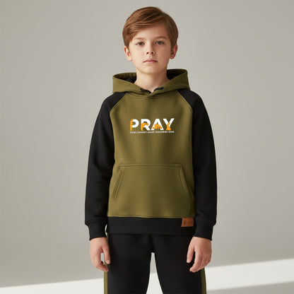 Olive and Black Kids Hoodie Tracksuit
