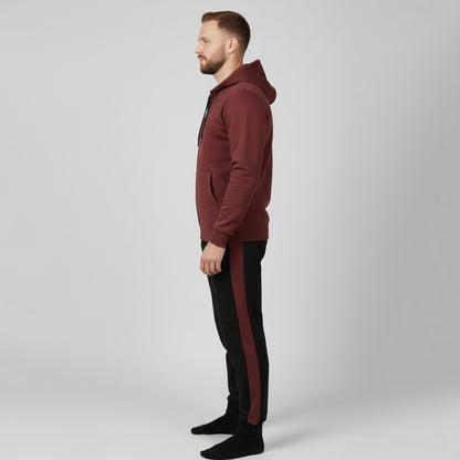 Maroon and Black Zipper Hoodies Tracksuit