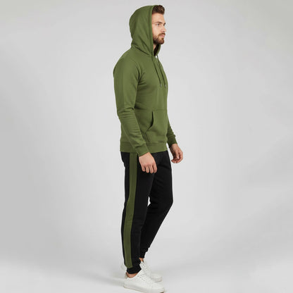 Olive Green and Black Kangaroo Hoodies Tracksuit