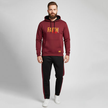 Maroon and Black Kangaroo Hoodies Tracksuit