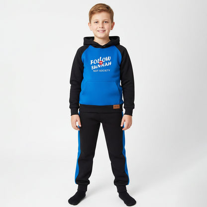 Blue and Black Kids Hoodie Tracksuit