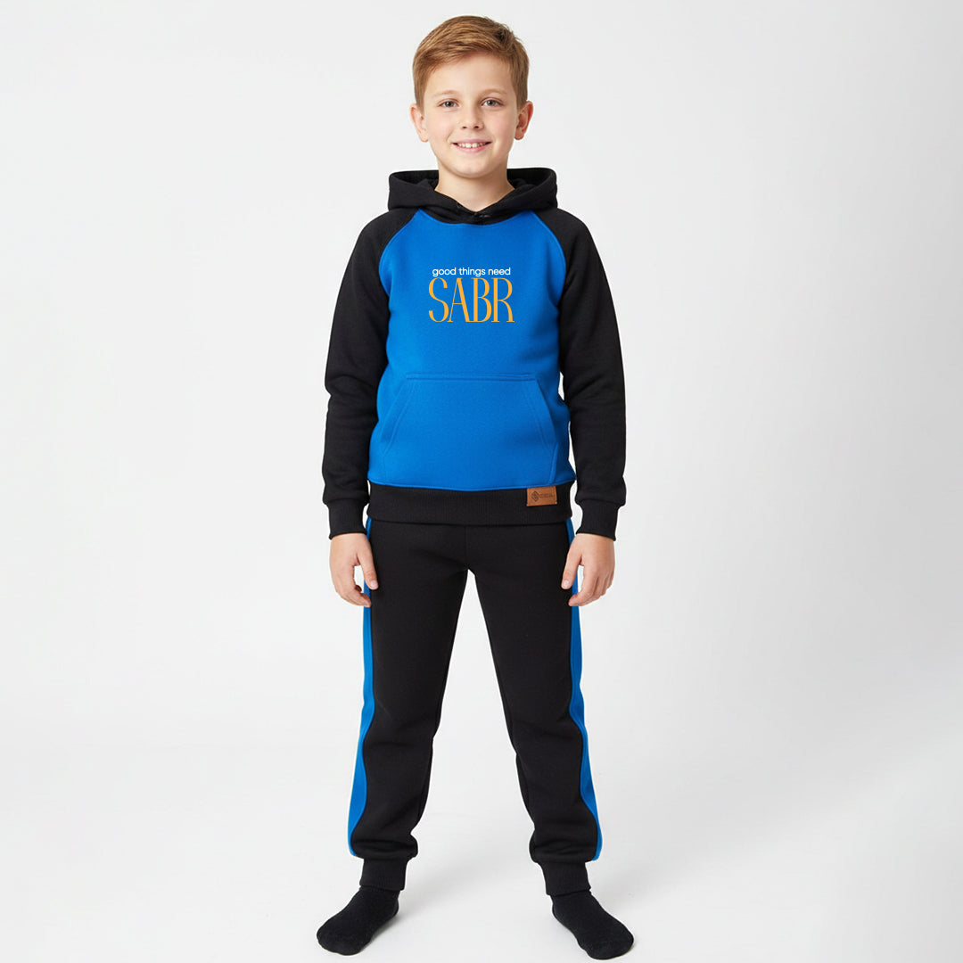 Blue and Black Kids Hoodie Tracksuit