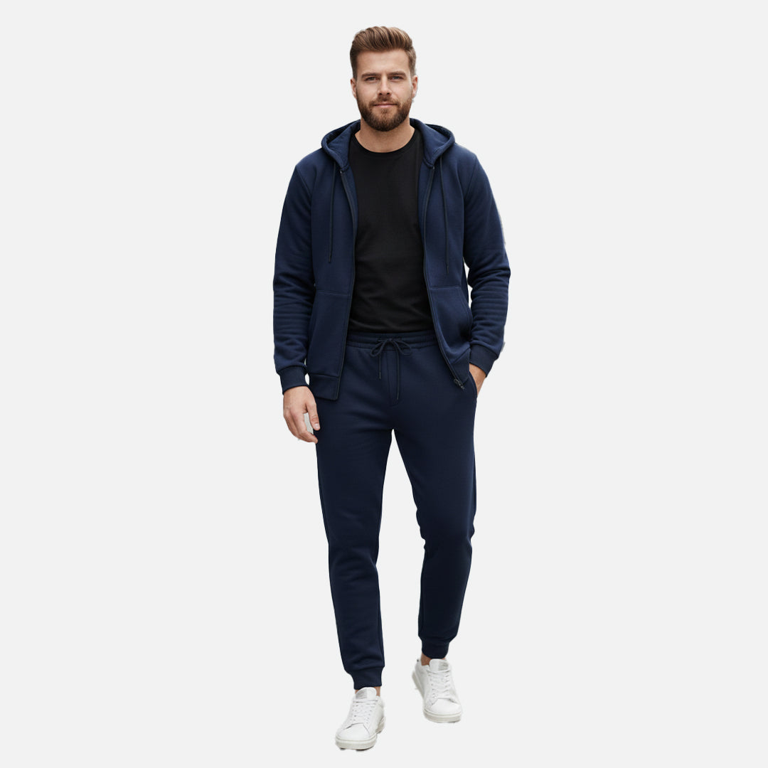 Navy Blue Zipper Hoodies Tracksuit