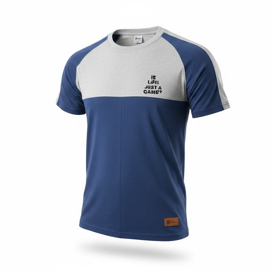 Blue And Heather Grey Raglan Round Neck T-Shirt for Men