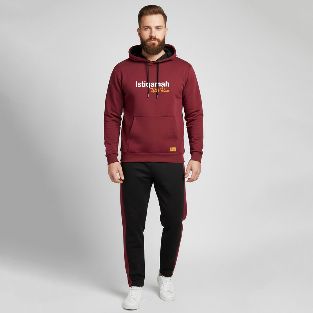 Maroon and Black Kangaroo Hoodies Tracksuit