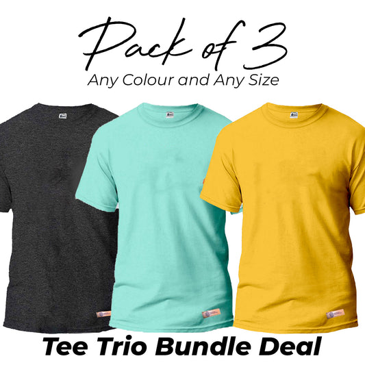 Tee Trio Bundle Deal Pack of 3 Round Neck Plain Shirts