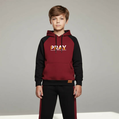 Maroon and Black Kids Hoodie Tracksuit