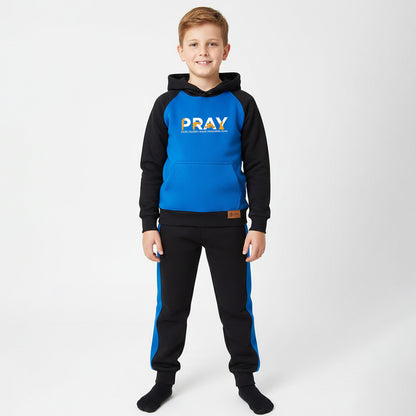 Blue and Black Kids Hoodie Tracksuit