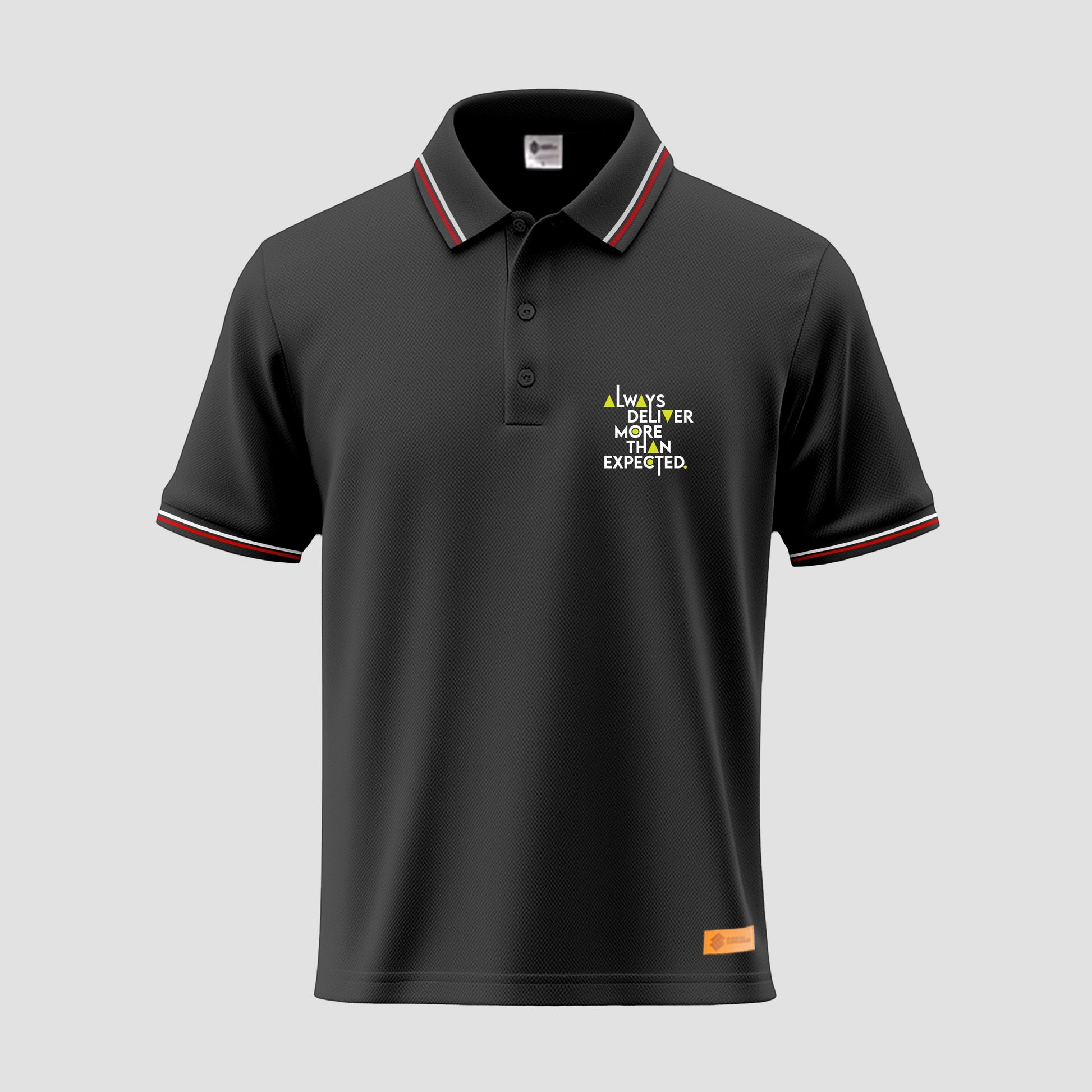 Sunnah Conscious polo shirt with printed "Always Deliver More Than Expected"