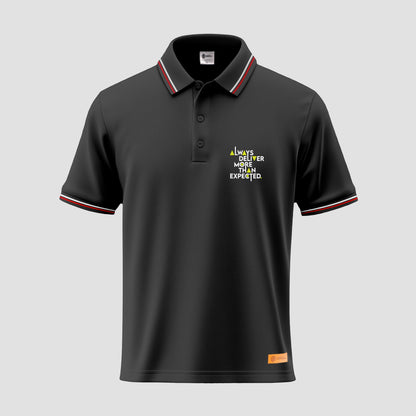 Sunnah Conscious polo shirt with printed "Always Deliver More Than Expected"