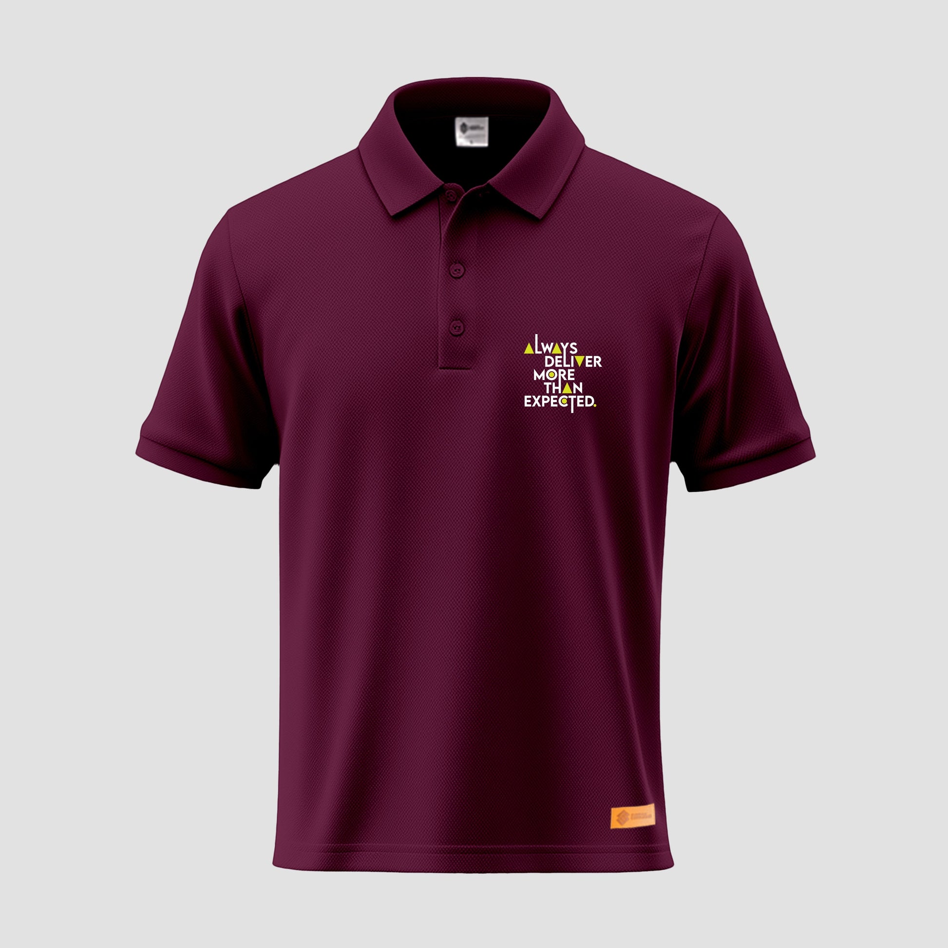 Sunnah Conscious polo shirt with printed "Always Deliver More Than Expected"
