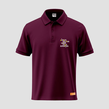 Sunnah Conscious polo shirt with printed "Always Deliver More Than Expected"