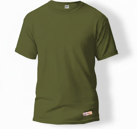 Sunnah Conscious olive green round neck t-shirt in 100% breathable cotton for casual everyday wear.