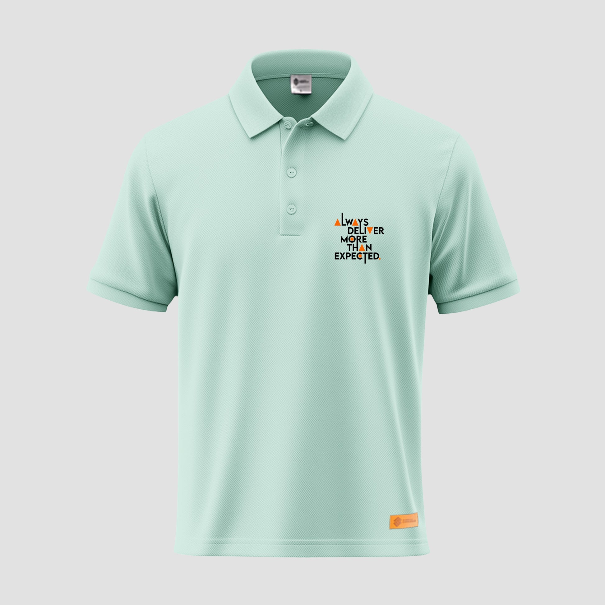Sunnah Conscious polo shirt with printed "Always Deliver More Than Expected"