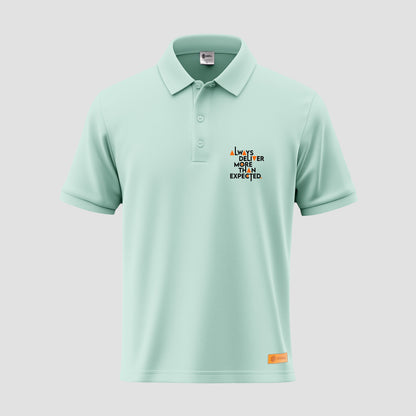Sunnah Conscious polo shirt with printed "Always Deliver More Than Expected"