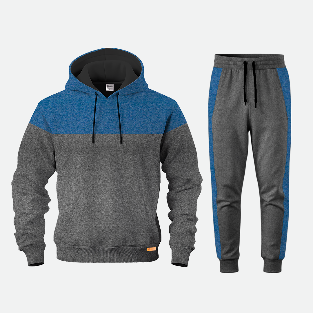 CharcoalGrey & HeatherBlue Hoodi Track Suit